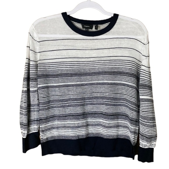 Theory 3/4 sleeve sweater blue white stripe Size Medium - Picture 1 of 7